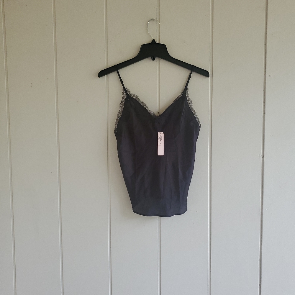 Victoria's Secret BLACK Satin Lace Lingerie Tank Top Sexy Witchy Small